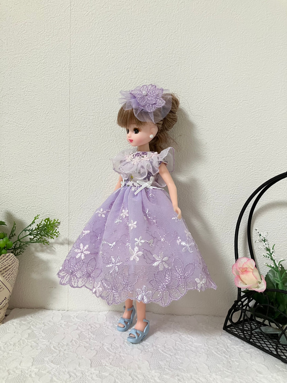 リカちゃん服　ライトパープルピンクのワンピース 3枚目の画像