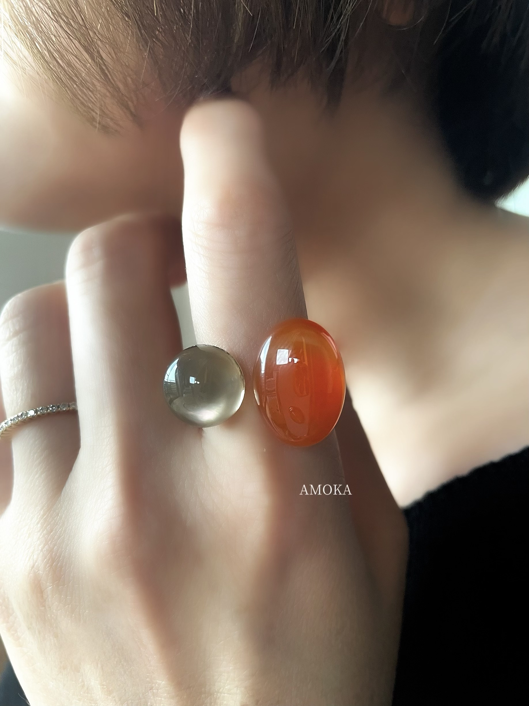 【秋を愛でる】Flamme douce  フォークリング カーネリアン×シェル　　　秋　オレンジ