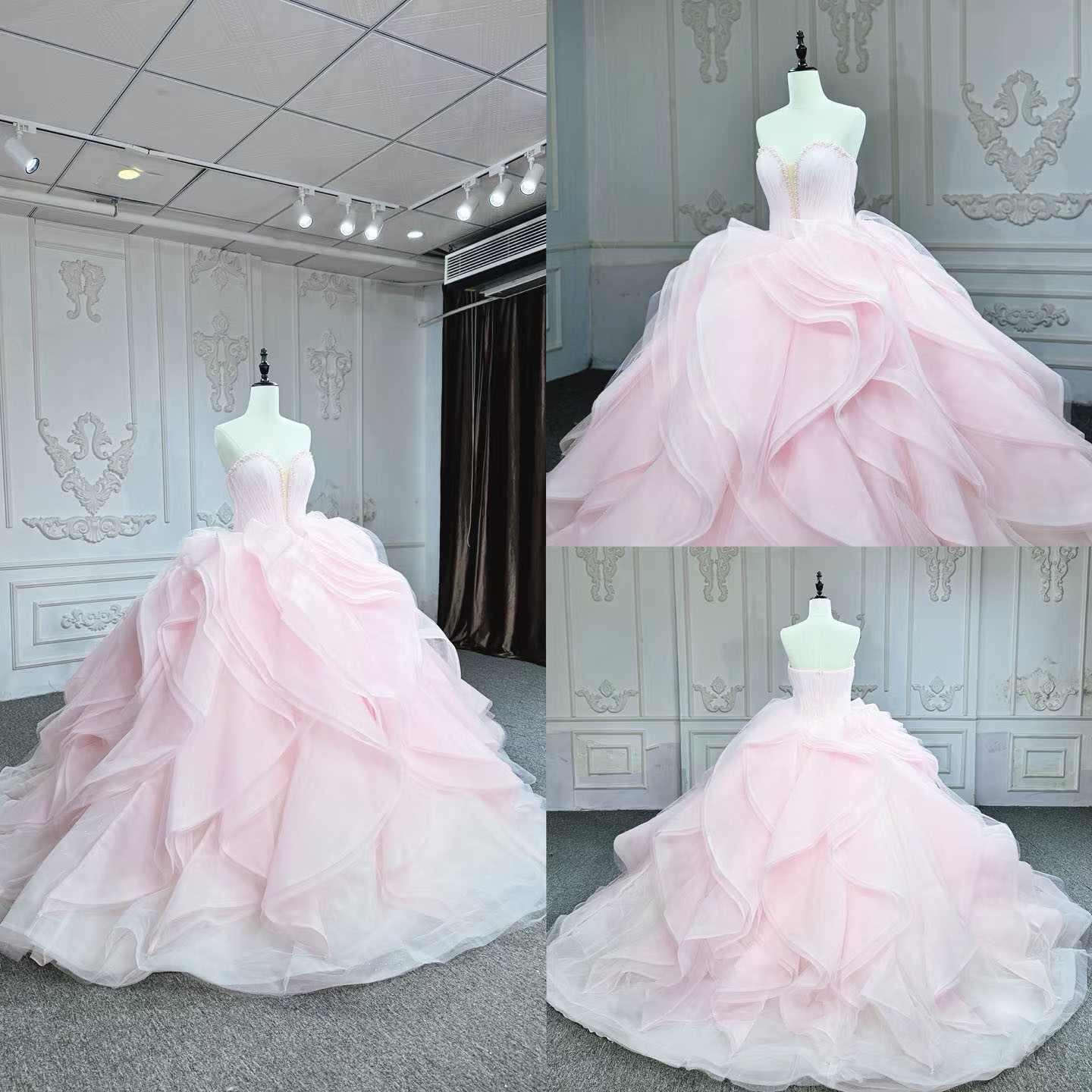 お買い得！アシメドレス　編み上げ　ピンクソフィア　可愛いカラードレス　ブライダル披露宴ビスチェライン　ピリンセス目立つ