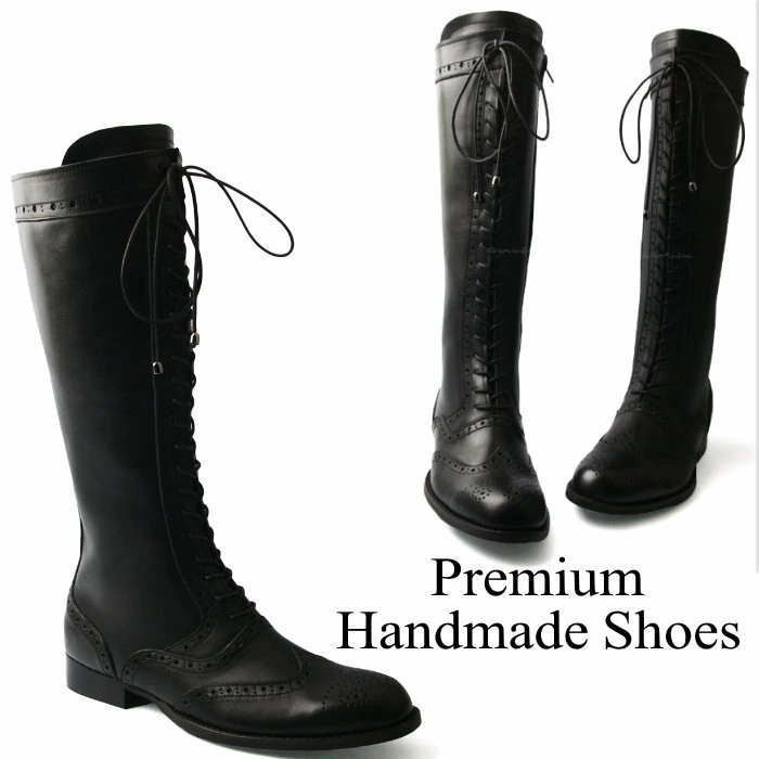 レザーロングブーツ レースアップレザーブーツ ハンドメイド ブーツ レザーブーツ  本革ブーツ メン