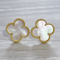 高品質 クローバー ピアス マザーオブパール YG 幸せのクローバーピアス 20mm（マザーオブパール）【高品質！送料無料
