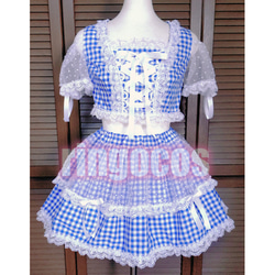 アイドル衣装 水色×白 ハート リボン ハンドメイド オリジナル コスプレ衣装 アイドル衣装 水色×白 ハート 編み上げリボン オリジナル