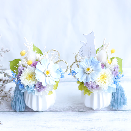 ブリザードフラワーアレンジ☆ブルー☆お仏花タイプ一対　ラッピングさせて頂きます ブリザードフラワーアレンジ☆ブルー☆お仏花タイプ一対 ラッピング