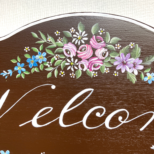 手描き ウェルカムボード ドアプレート 可憐なお花 トールペイント