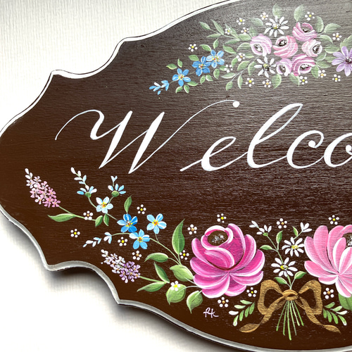手描き ウェルカムボード ドアプレート 可憐なお花 トールペイント