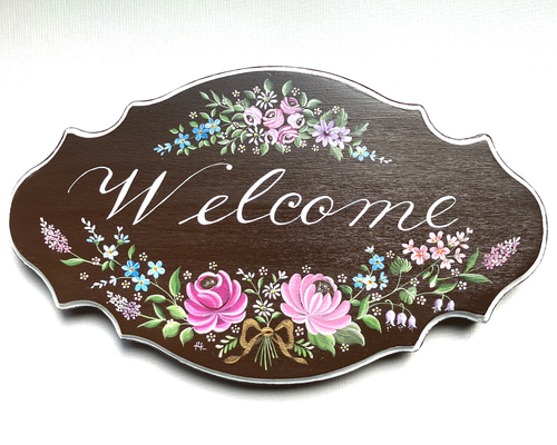 手描き ウェルカムボード ドアプレート 可憐なお花 トールペイント