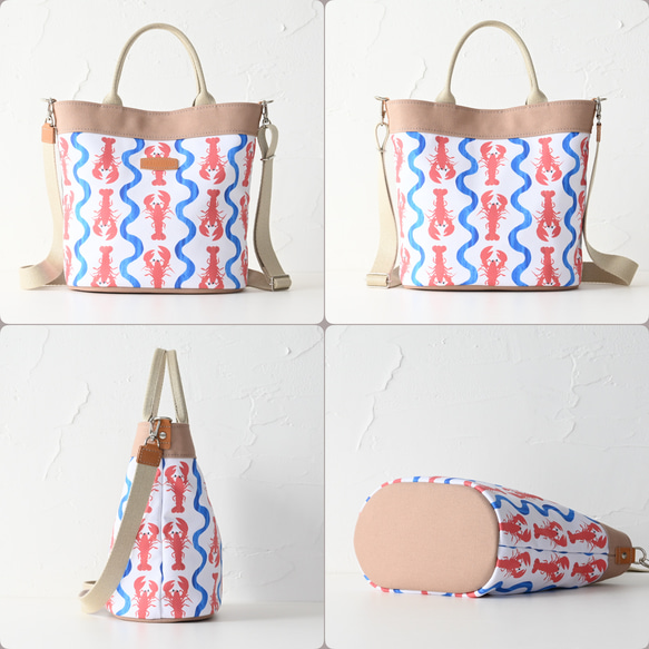 お出かけを最高に楽しく☆おちゃめなロブスターの2wayバッグ☆イタリア革で上品に 5枚目の画像