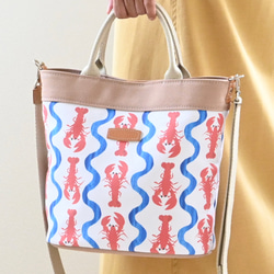 お出かけを最高に楽しく☆おちゃめなロブスターの2wayバッグ☆イタリア革で上品に 1枚目の画像