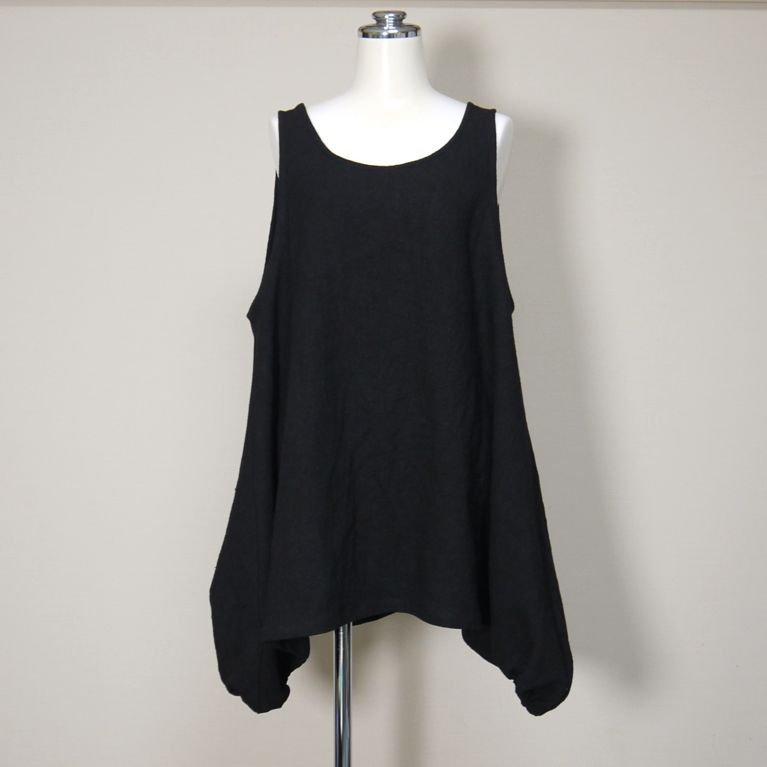 【厚手リネン・サニードライ】バルーンベスト◆ブラック◆フリーサイズ（リネン100％・9番手）