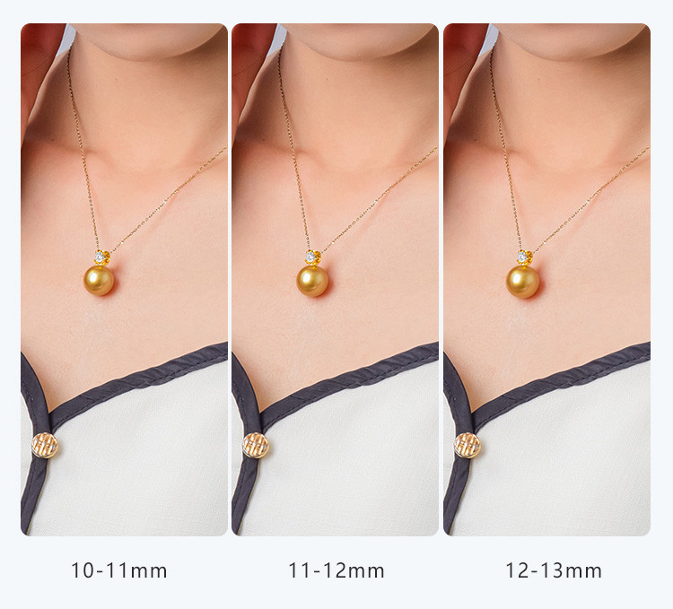 ルミナ 10～13mm 天然南洋ゴールドビーズペンダント、18Kゴールドダイヤモンドネックレス、プリンセスコレクション、完璧なラ