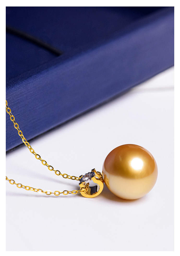 ルミナ 10～13mm 天然南洋ゴールドビーズペンダント、18Kゴールドダイヤモンドネックレス、プリンセスコレクション、完璧なラ