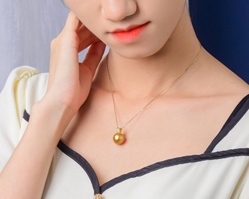 ルミナ 10～13mm 天然南洋ゴールドビーズペンダント、18Kゴールドダイヤモンドネックレス、プリンセスコレクション、完璧なラ