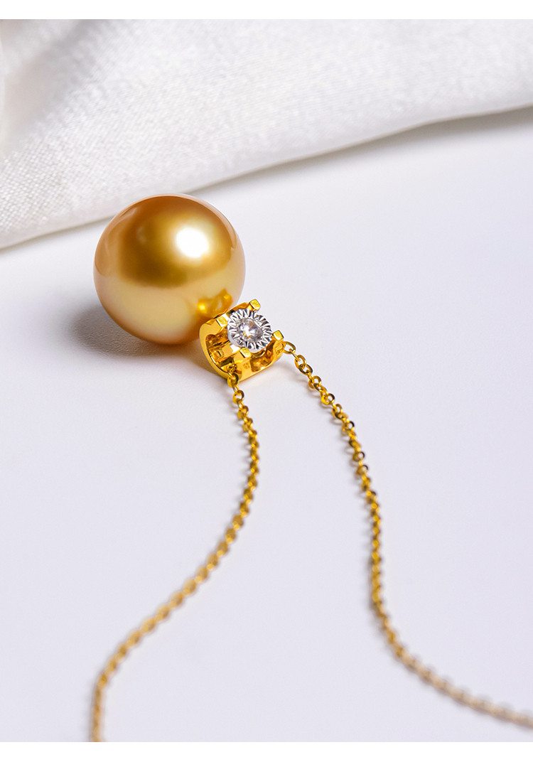 ルミナ 10～13mm 天然南洋ゴールドビーズペンダント、18Kゴールドダイヤモンドネックレス、プリンセスコレクション、完璧なラ