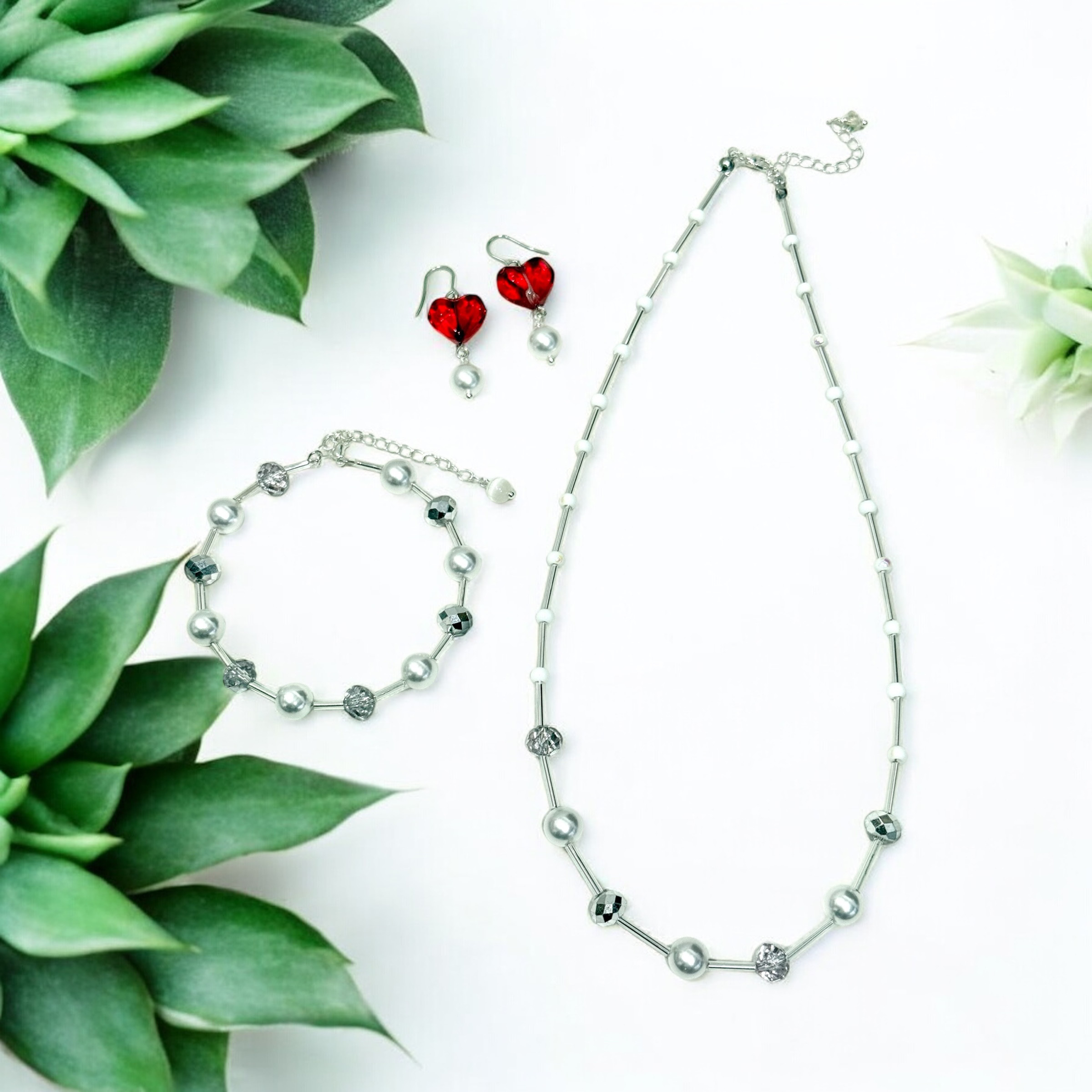 シンプルコーデ ガラスアクセサリー3点set