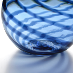 藍色ラインの楕円花入 3枚目の画像