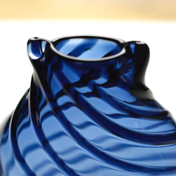 藍色ラインの楕円花入 4枚目の画像