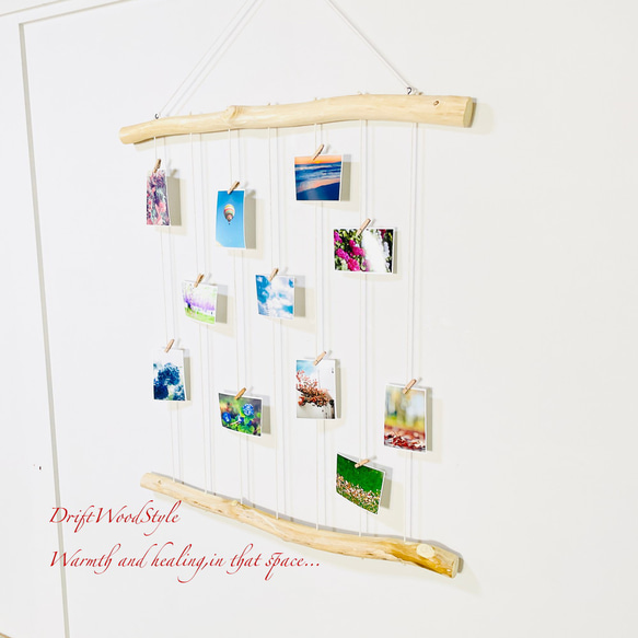 流木インテリア 壁一面に写真を飾れる大サイズのフォトディスプレイ 流木 写真ハンガー ウォールデコ 壁掛け N17 3枚目の画像
