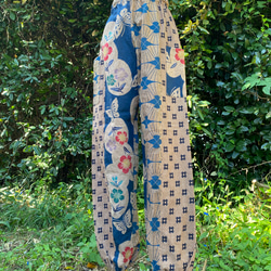 柿渋染め サルエルパンツ 綿100％ レトロ手ぬぐいリメイク