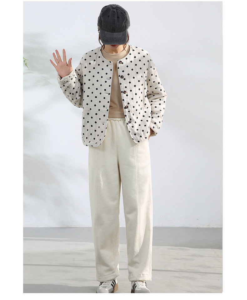 秋冬レディース綿製水玉柄丸襟コート【返品・交換可】品質最優先25-327