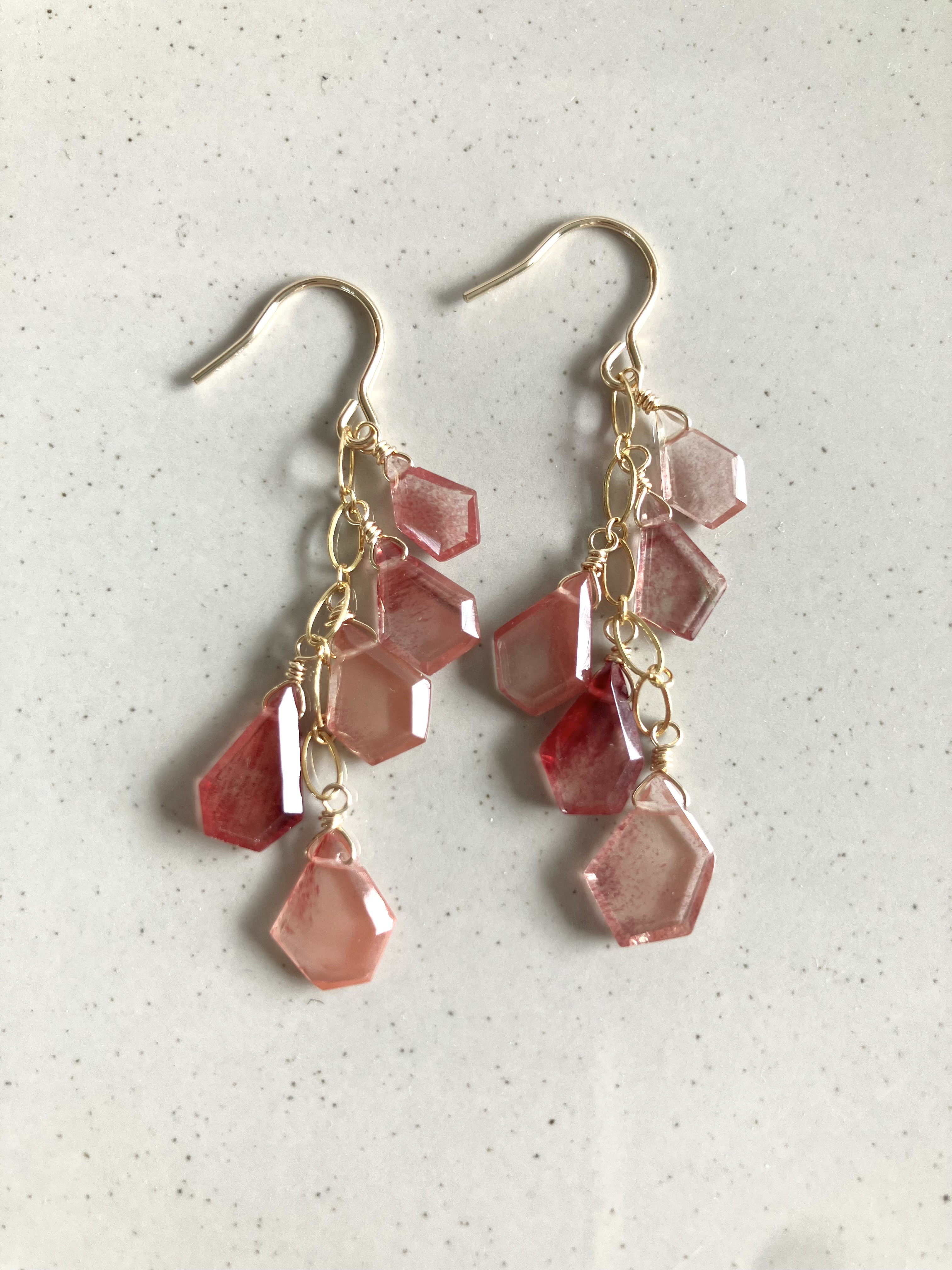 【秋色 アンデシン シャンデリアピアス】14Kgf  ロングピアス チェーン イヤリング 変更可 秋アクセ