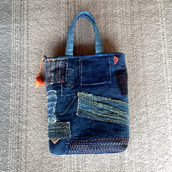 古布 藍 刺し子 つぎ当て布のトートバッグ ① トートバッグ ひだまり