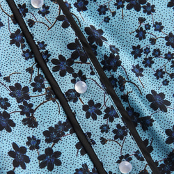 【ジョーゼットシルク100%】Vネック エレガントブルーのプリント柄　長袖ブラウス【秋春】ブルー 9枚目の画像