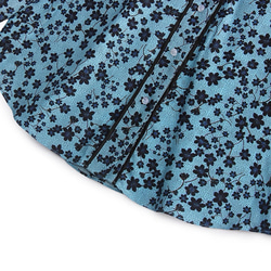 【ジョーゼットシルク100%】Vネック エレガントブルーのプリント柄　長袖ブラウス【秋春】ブルー 12枚目の画像