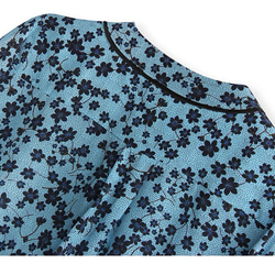 【ジョーゼットシルク100%】Vネック エレガントブルーのプリント柄　長袖ブラウス【秋春】ブルー 11枚目の画像