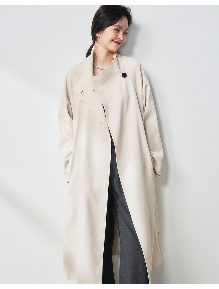 秋冬レディースROW 風スタンドカラー デザイン性の高いシンプルカジュアルトレンチ【返品・交換可】品質最優先25-330