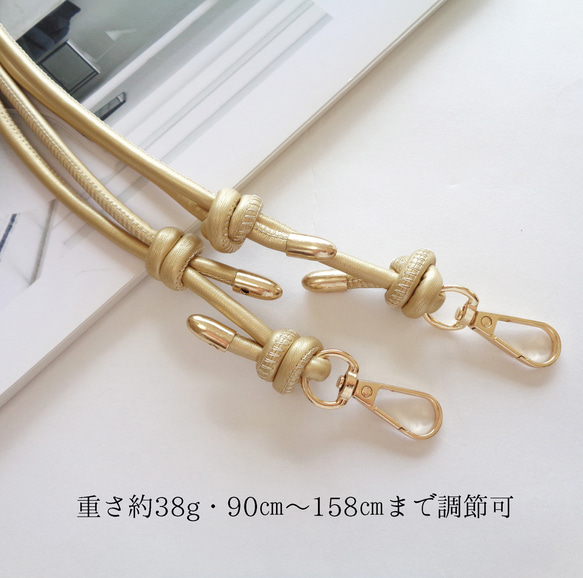 シンプルゴールドリボン 手帳型iphoneケース ゴールド★PUレザーストラップオプション スマホショルダー 7枚目の画像