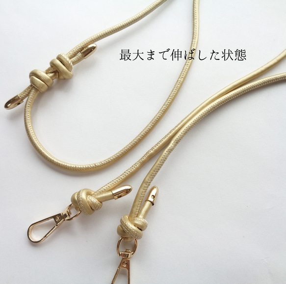 シンプルゴールドリボン 手帳型iphoneケース ゴールド★PUレザーストラップオプション スマホショルダー 9枚目の画像