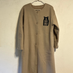 クマさん柄　レディースノーカラーボアコート 1枚目の画像