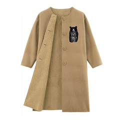 クマさん柄　レディースノーカラーボアコート 3枚目の画像