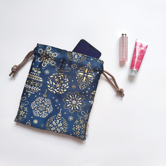 フランス生地・中まで可愛いノエルポーチ（巾着タイプ） 3枚目の画像