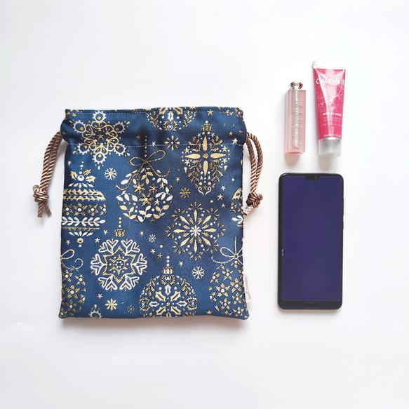 フランス生地・中まで可愛いノエルポーチ（巾着タイプ） 4枚目の画像