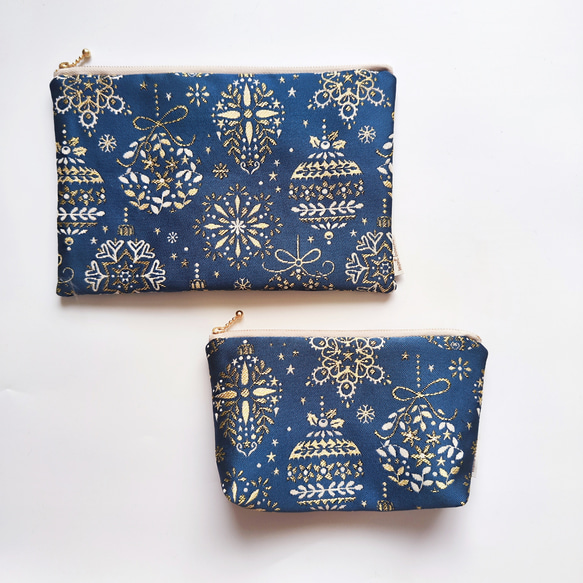 早割クリスマス2025／フランス生地・中まで可愛いノエルポーチ（大きめLLサイズ） 6枚目の画像