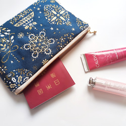 フランス生地・中まで可愛いノエルポーチ（Lサイズ） 4枚目の画像