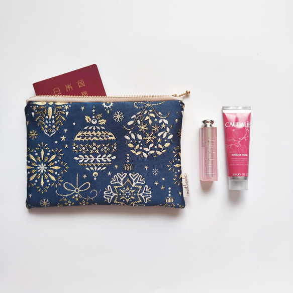 フランス生地・中まで可愛いノエルポーチ（Lサイズ） 3枚目の画像