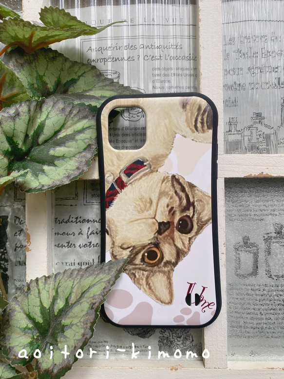 ペットの似顔絵ボード大とiPhoneグリップケースのセット 2枚目の画像