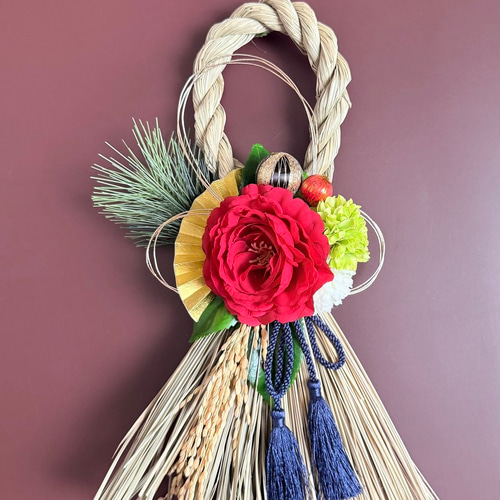 2022　お正月　しめ縄飾り　和モダン　2way　茜椿×カラー　＊187 超早割価格】椿のしめ縄飾り 和モダン 正月リース 玄関インテリア 2026