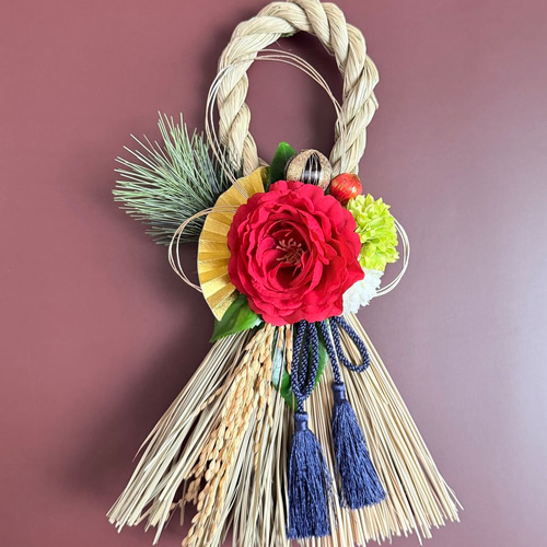 超早割価格】椿のしめ縄飾り 和モダン 正月リース 玄関インテリア 2026