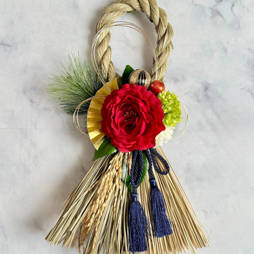 超早割価格】椿のしめ縄飾り 和モダン 正月リース 玄関インテリア 2026