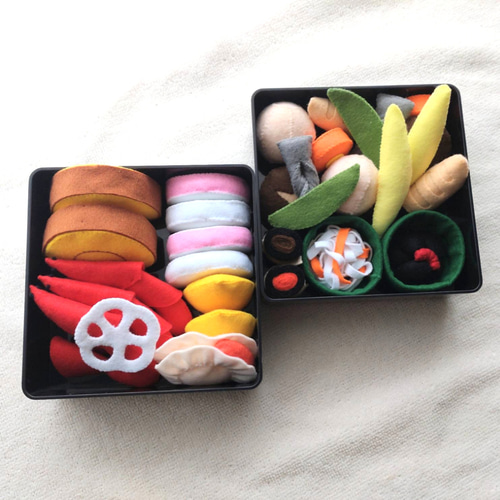 受注製作】フェルト おせち 2段重 ☆フェルトままごと おもちゃ・人形