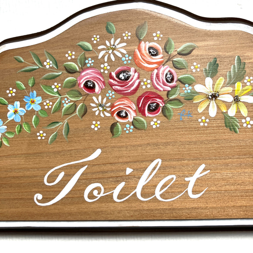 手描き トイレプレート ドアプレート 可憐なお花 トールペイント壁掛け