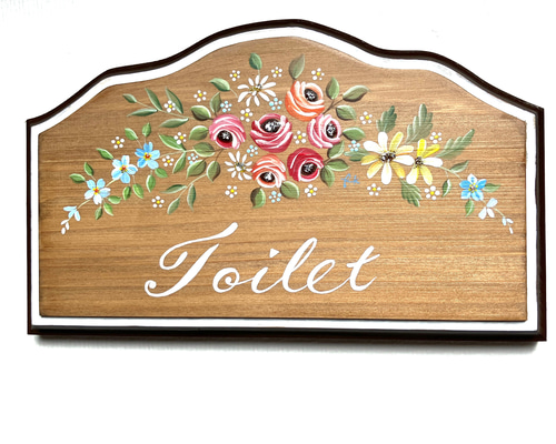 トイレプレート トールペイント 手描き トイレプレート ドアプレート 可憐なお花 トールペイント壁掛け