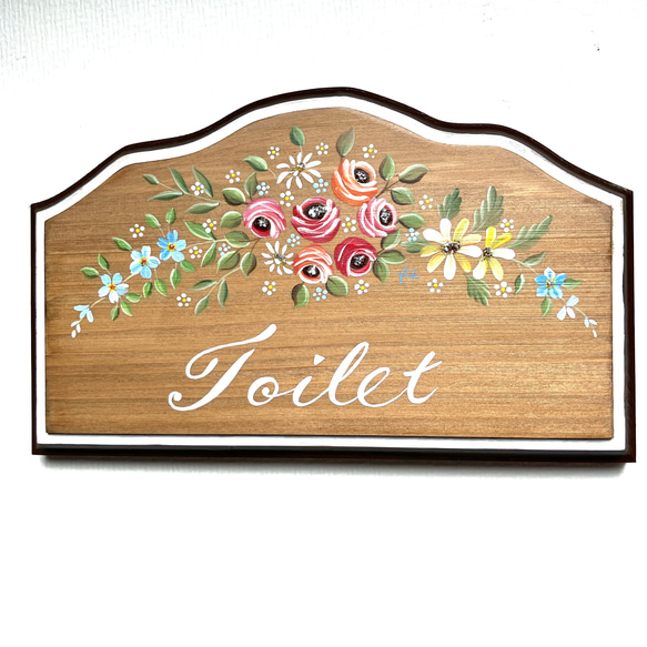トイレプレート トールペイント 手描き トイレプレート ドアプレート 可憐なお花 トールペイント壁掛け