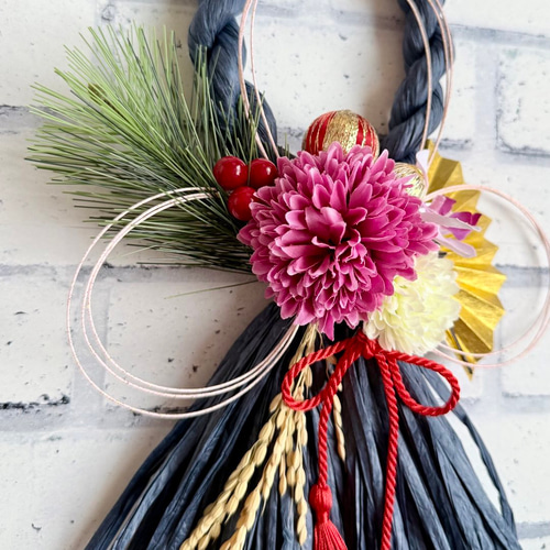 超早割価格】ピンポンマムのしめ縄飾り 和モダン 正月リース 玄関