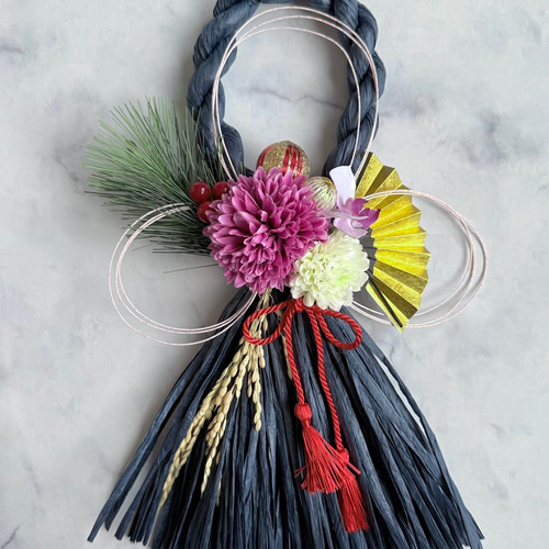 超早割価格】ピンポンマムのしめ縄飾り 和モダン 正月リース 玄関