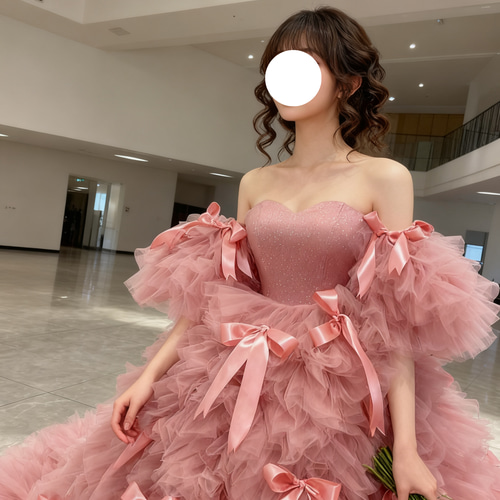 送料無料！カラードレス ピンク プリンセスライン もこもこドレス