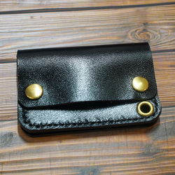 スマートトラッカーウォレット　タンニン鞣し　ブラック　茶芯　馬革手縫い スマートトラッカーウォレット タンニン鞣し ブラック 茶芯 馬革